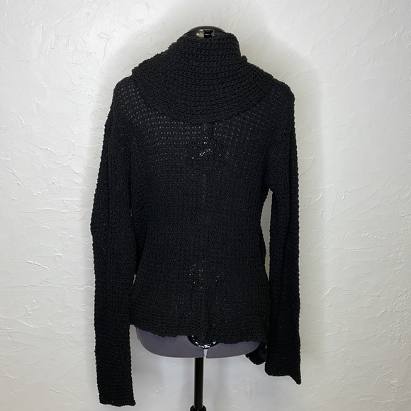 Wrap Style Black Asymmetrical Ribbed Knit Cowl Neck Sweater - Picture 7 of 10